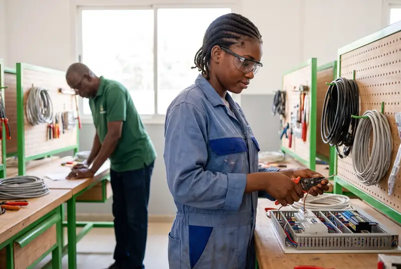 Un professionnel en tenue de travail dans un atelier de formation