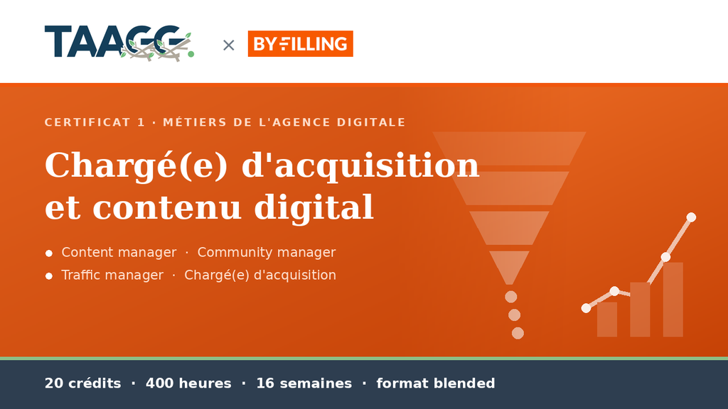 Certificat — Chargé(e) d'acquisition et contenu digital (TAAGG × By Filling)
